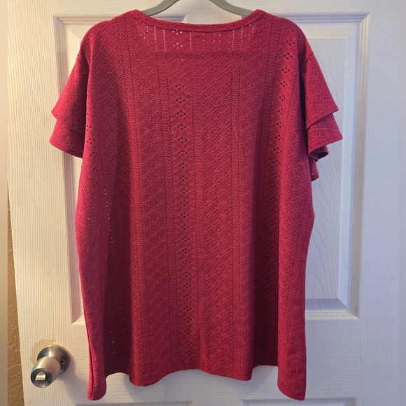 Women's Red Ruffle Sleeve Top - Picture 5 of 8